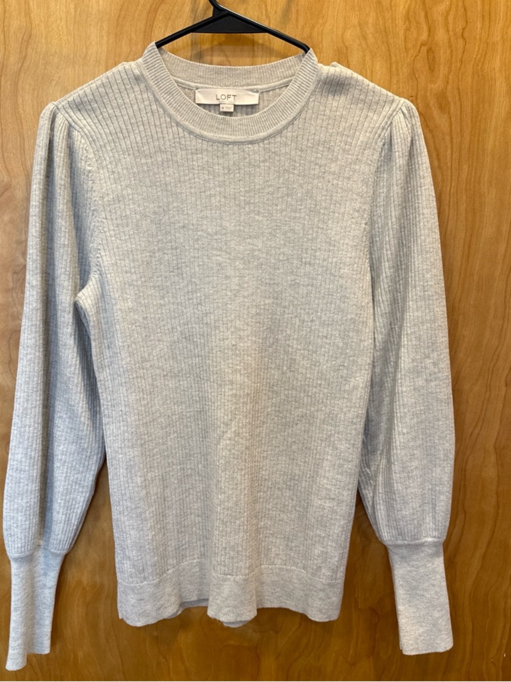 LOFT Heather Gray Ribbed Crewneck Sweater
